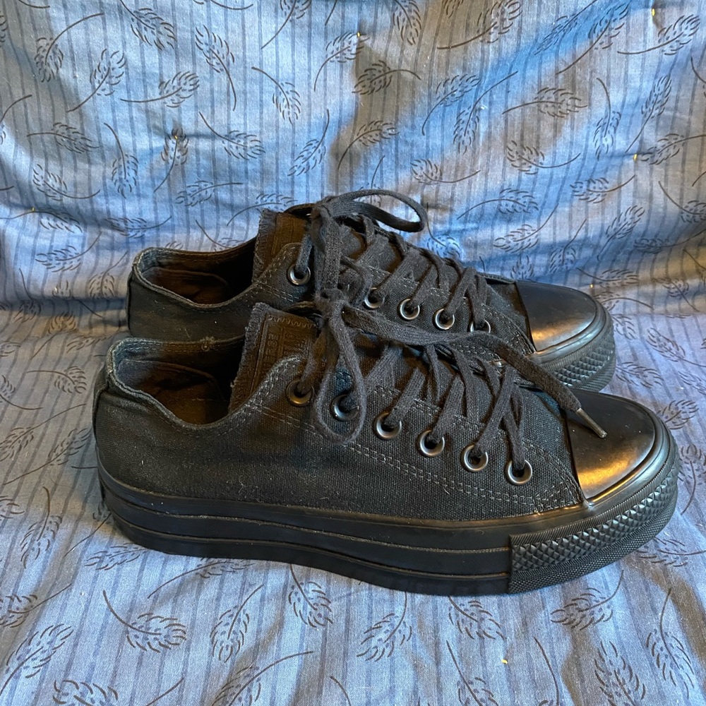 Converse all star low platform black on black sneakers 7